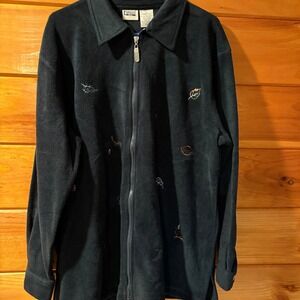 Capacity Woman Black Fleece Full Zip Embroidered Leaf Jacket Plus 1X Vintage